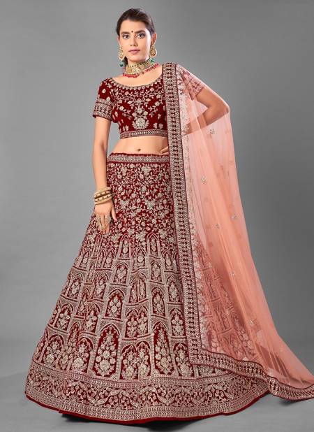 Maroon Colour Arya Design 18 Exclusive Bridal Wedding Wear Velvet Heavy Embroidery Work Latest Lehenga Choli Collection 7001